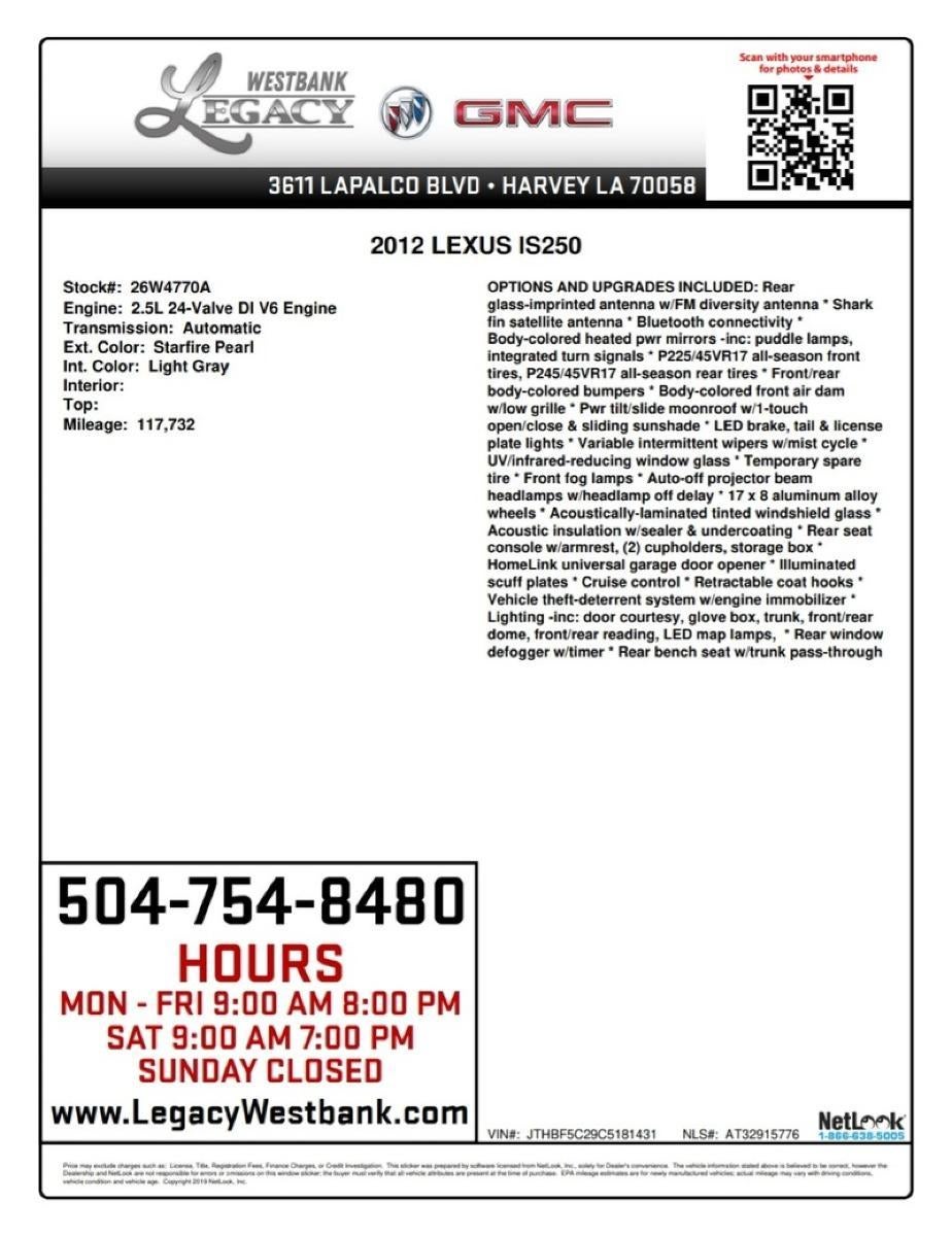 2012 Lexus IS 250 