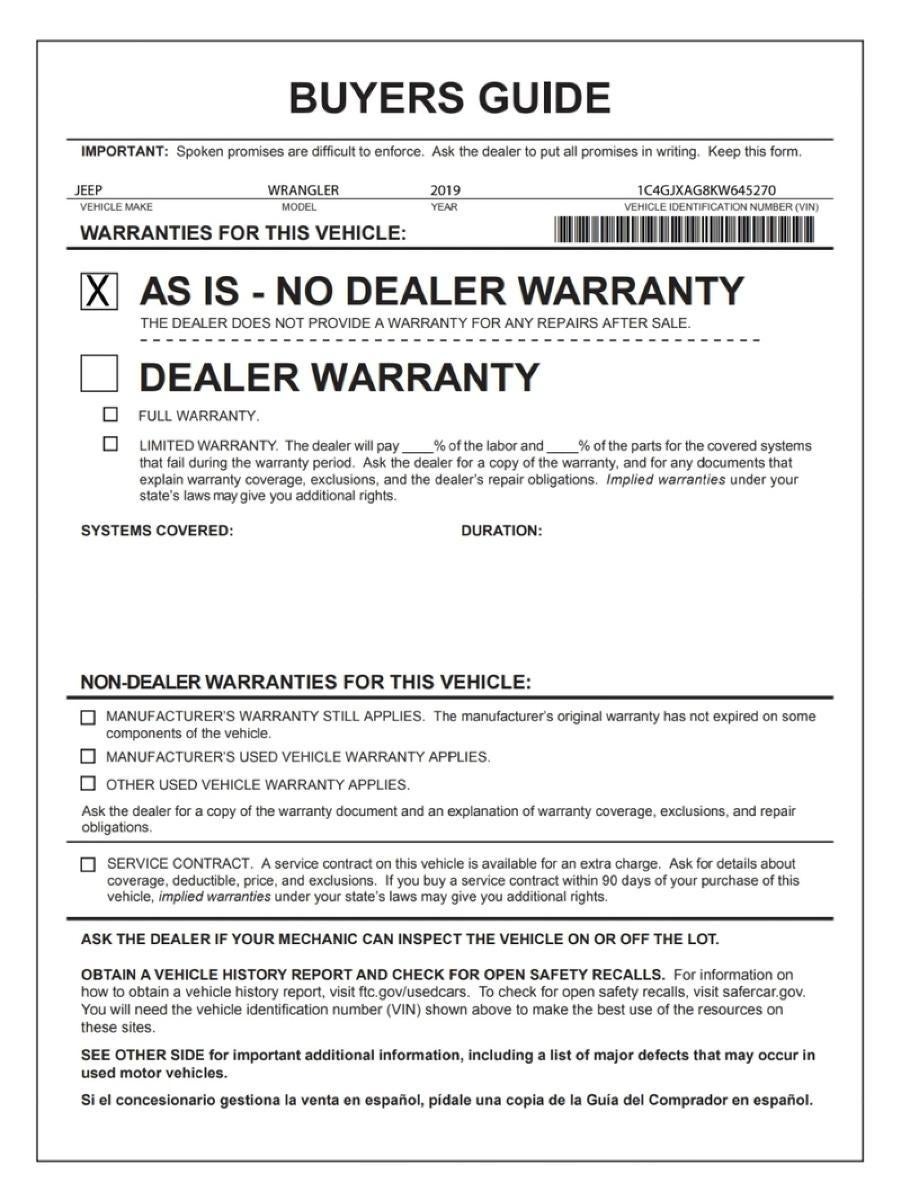2019 Jeep Wrangler Sport S