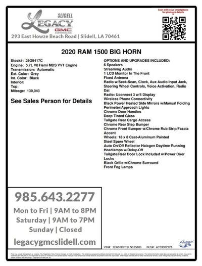 2020 RAM 1500 Big Horn