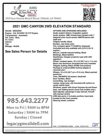 2021 GMC Canyon 2WD Elevation Standard