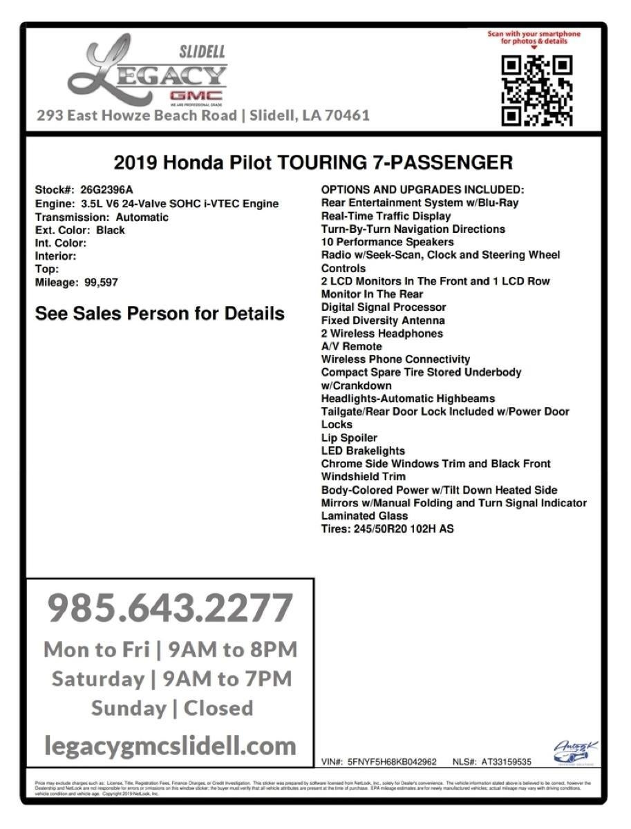 2019 Honda Pilot Touring 7-Passenger