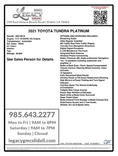 2021 Toyota Tundra 2WD Platinum