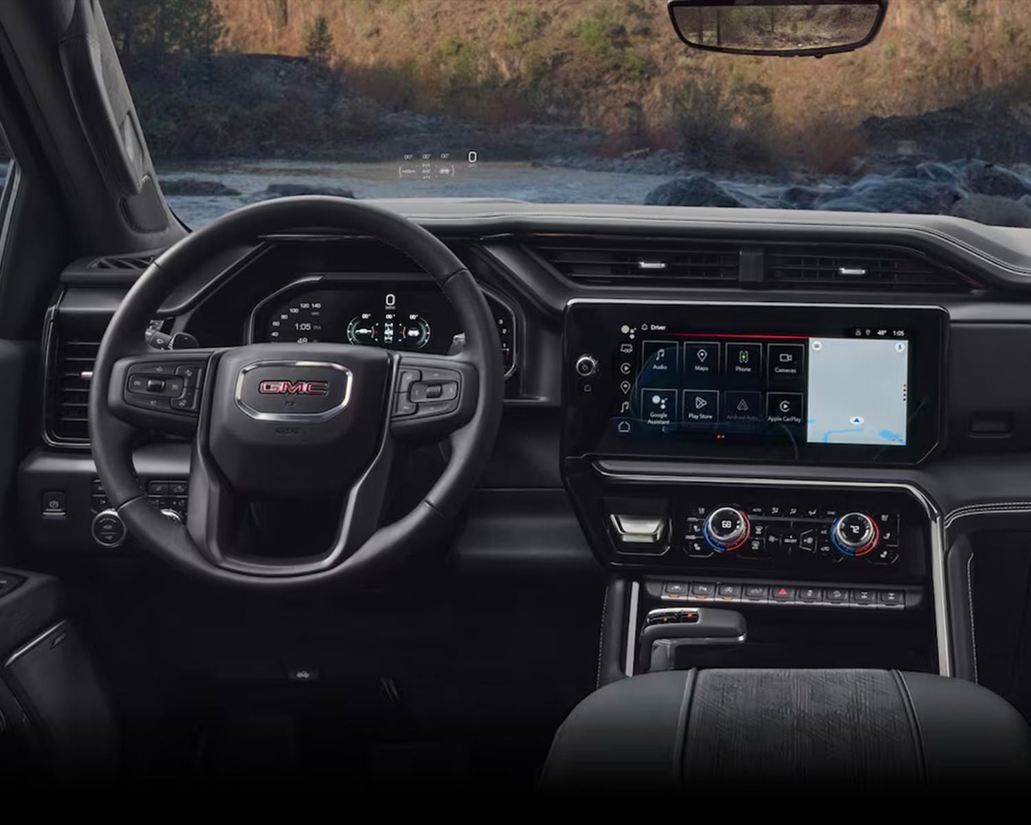 Interior dashboard shot of 2024 GMC Sierra 1500.